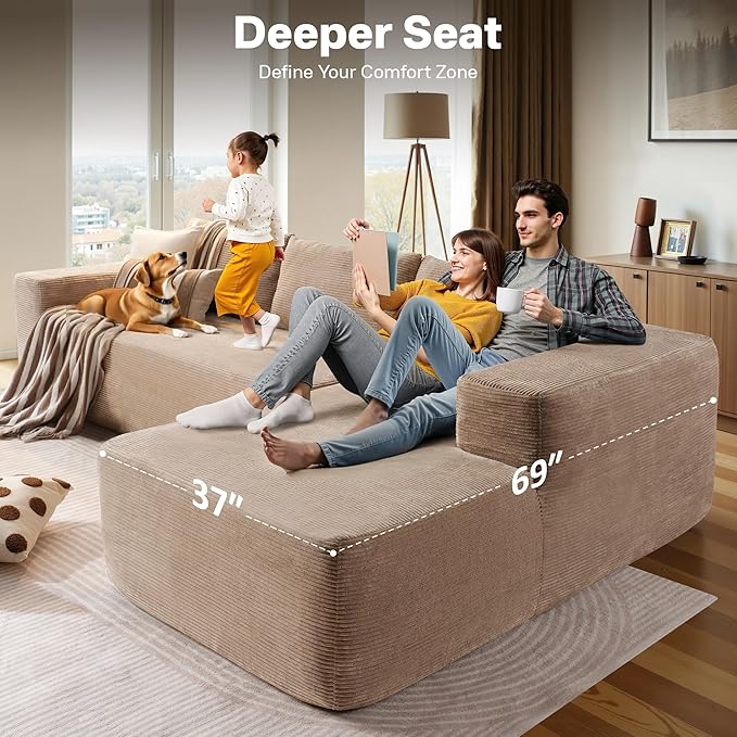 104" Cloud Sectional Couches for Living Room,L Shaped Boneless Couch in A Box,Sleeper Sofa with Comfy Chaise No Assembly Required,Camel-HomvellaHome