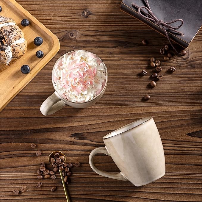 GBHOME Ceramic Coffee Mugs Set of 4, 12oz Stoneware Coffee Mugs Set For Dad Mom Women MEN, Light Weight Ceramic Coffee Cups for Latte/Tea/Beer/Hot Cocoa, Dishwasher & Microwave Safe,Cappuccino-HomvellaHome