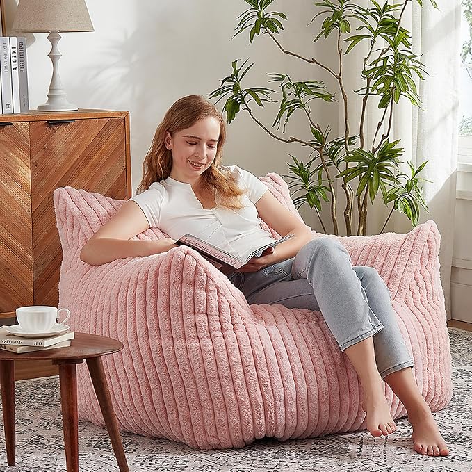 Giant Bean Bag Chairs for Adults with Filling Plush Fluffy Bean Bag Chairs for Teens with Armrests Comfy BeanBag Lazy Couch Sofa Chair for Bedroom Living Room Reading-HomvellaHome