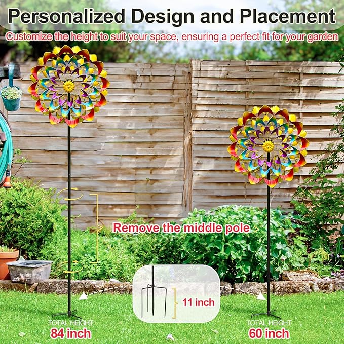 Garden Wind Spinners Outdoor Large Metal, 84'' Yard Art Wind Sculptures & Spinners, Windmills Gifts for Mother's Day Birthday Lawn Patio Decor(Rainbow)-HomvellaHome