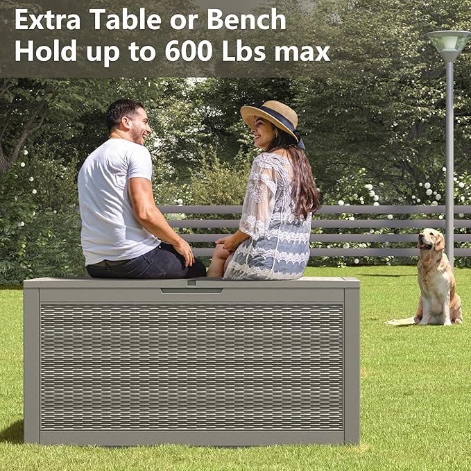 100 Gallon Deck Box Lockable Rattan Outdoor Storage Box waterproof Outdoor Container for Patio Furniture Cushions, Pillow-HomvellaHome