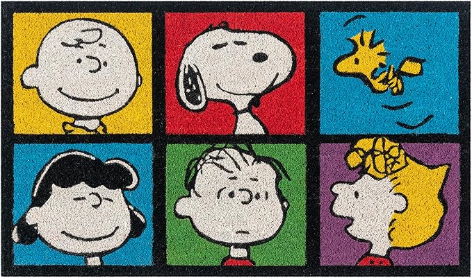 Gertmenian Peanuts Snoopy Coir Doormat - 2x3 Welcome Mat (2-Pack), Ideal for High Traffic Areas in Front Door, Garage, Entryway - House/Peanut Patch, 80003-HomvellaHome