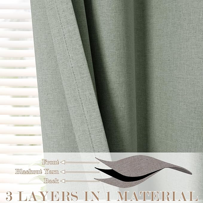120" Wx96 L Linen Room Divider Drapes for Doorway/Glass Window/Sliding Door/Patio, Extra Wide Pinch Pleated Full Blackout Curtains for Girls Boys Teen Kids Room, 1 Panel, Fog Green-HomvellaHome