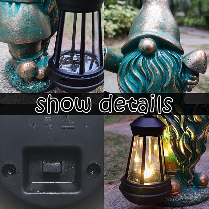 Gnomes Garden Statue Outdoor Décor with Solar Lights Lantern,Gnome Solar Light Figurines Outside Decorations for Yard，Lawn Patio, Balcony, Unique Housewarming Gifts-HomvellaHome