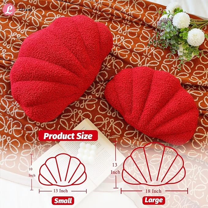 Red Seashell Throw Pillows, Shell Shaped Throw Pillows, 13 Inch Soft Home Decorative Pillow Plush Cushion for Bed Couch Living Sofa Room Decor Accent Throw Pillow-HomvellaHome