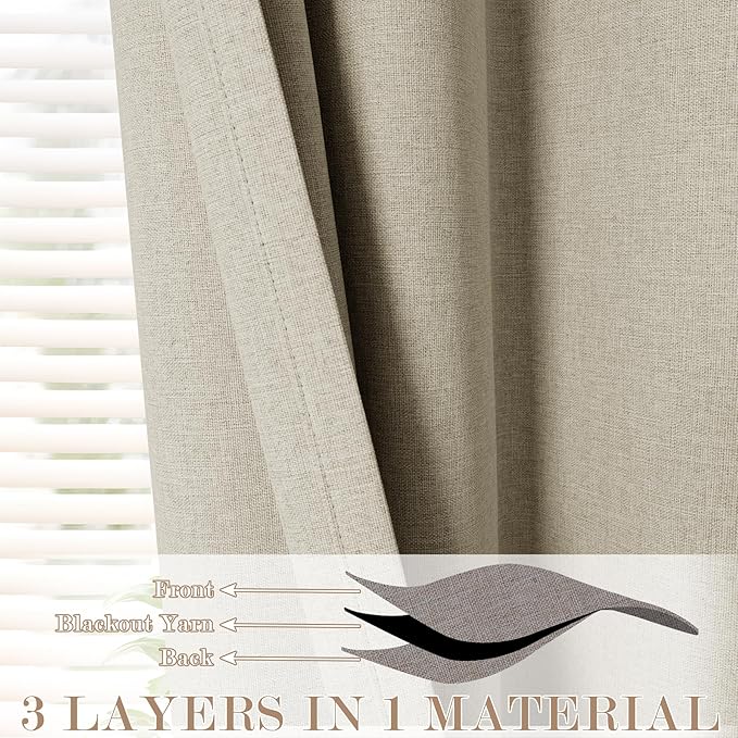 120" Wx102 L Linen Room Divider Drapes for Doorway/Glass Window/Sliding Door/Patio, Extra Wide Pinch Pleated Full Blackout Curtains for Girls Boys Teen Kids Room, 1 Panel, Beige-HomvellaHome