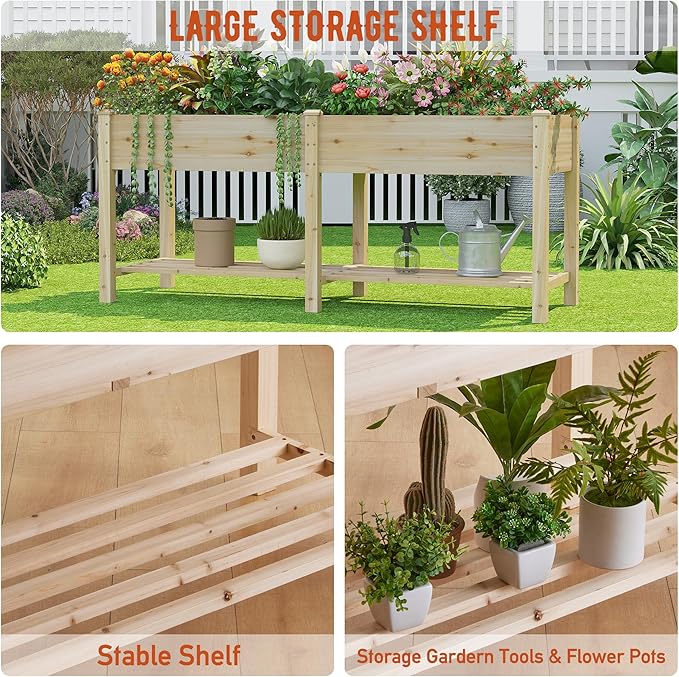 GHWIE Raised Garden Bed with Legs Elevated Wood Planter Box for Planting Vegetables Flowers Garden Patio Balcony Garden beds Outdoor with Liner-HomvellaHome