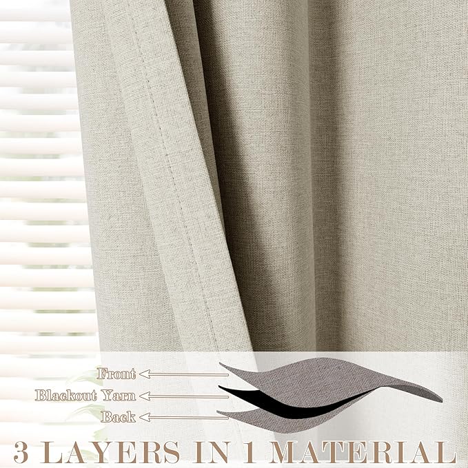 100% Blackout Linen Textured Drapes for Bedroom Pinch Pleated Curtains for Track System Portable Drapery for Sliding Glass Door/Storage/Space Room Divider, 70" Wx96 L, 1 PC, Ivory White-HomvellaHome