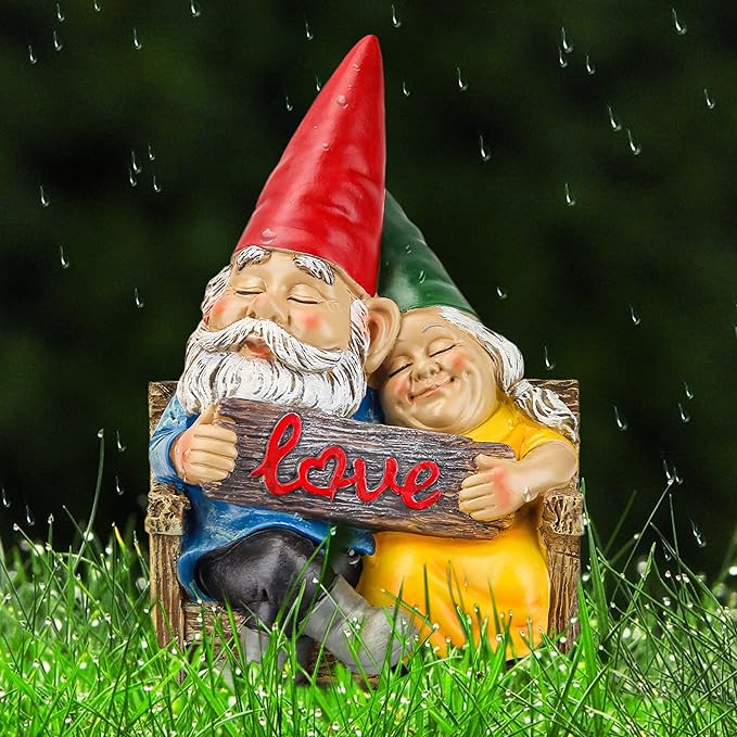 Garden gnome statue for outdoor decor,Couple in love gnomes figurine for patio lawn yard garden outdoor decoration,garden sculptures & statues,knome romantic indoor ornament forever lover gift-HomvellaHome