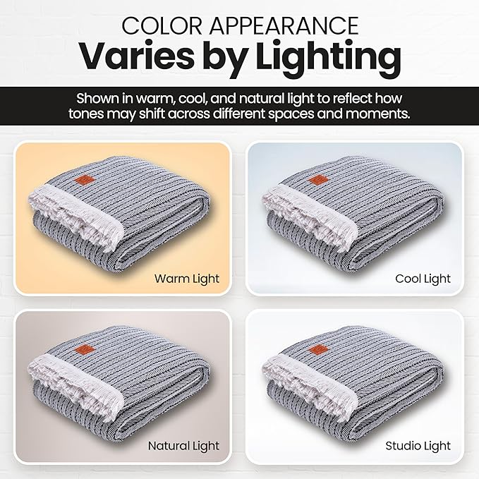 Gold Case Throw Blanket for Bed – 100% Recycled Turkish Cotton Bed Blanket – Decorative Throw Cotton Blankets for Living Room & Bedroom – Woven Twin Blankets - 71x90 - Black-HomvellaHome