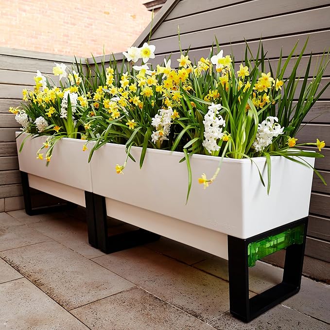 Glowpear Self Watering Planter Box - 29.5", White - UV Stable, Scalable Urban Raised Garden Bed with Water Gauge, Indoor Outdoor for Vegetables, Flowers, Herbs, and Succulents, Gardening-HomvellaHome