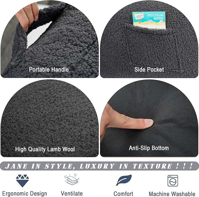 Giant Bean Bag Chair, Lambswool Bean Bag Chair for Adults, Soft Bean Bag High-Density Foam Filled, Grey Comfortable Been Bag for Bedroom, Playroom.-HomvellaHome