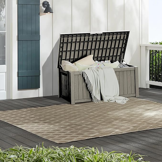 150 Gallon Lockable Resin Deck Box, Waterproof & UV-Resistant Outdoor Storage Box for Outdoor Cushion Storage, Garden Tools & Pool Accessories Storage, Gray-HomvellaHome