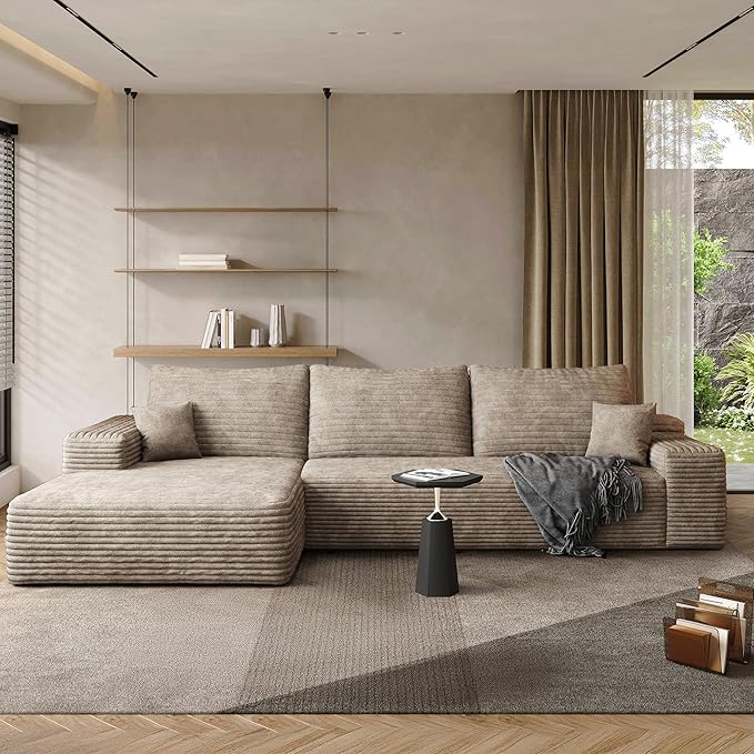 108" Sectional Couches for Living Room Modern Modular Sofa with L-Shape Couchs Upholstered Boneless Couch Deep Seat Sectional Couch with Chaise (Camel, Left Facing Chaise+2Seaters)-HomvellaHome