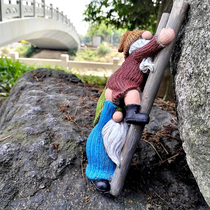 Garden Gnome Statue, Funny Climbing Ladder Gnomes Figurine Resin Sculpture Outdoor Decor for Patio Yard Lawn Porch Ornaments Gift-HomvellaHome