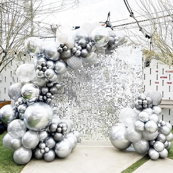 130pcs Metallic Silver Balloons Different Sizes 18" 12" 10" 5" Chrome Silver Balloon Garland Arch Kit for Graduation Birthday Baby Shower Wedding Anniversary New Year Party Decorations-HomvellaHome