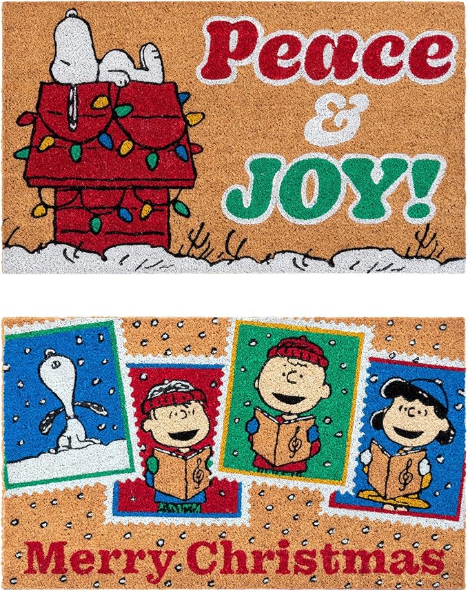 Gertmenian Peanuts Snoopy Coir Doormat - 2x3 Welcome Mat (2-Pack), Ideal for High Traffic Areas in Front Door, Garage, Entryway - Peace & Joy, 80023-HomvellaHome