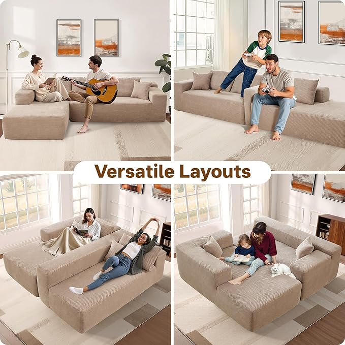 104" Cloud Sectional Couches for Living Room,L Shaped Boneless Couch in A Box,Sleeper Sofa with Comfy Chaise No Assembly Required,Camel-HomvellaHome