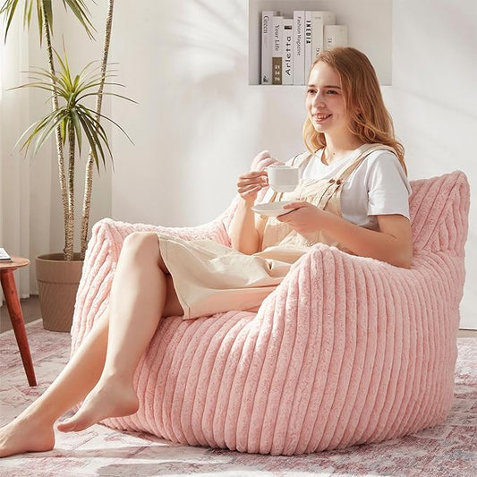 Giant Bean Bag Chairs for Adults with Filling Plush Fluffy Bean Bag Chairs for Teens with Armrests Comfy BeanBag Lazy Couch Sofa Chair for Bedroom Living Room Reading-HomvellaHome