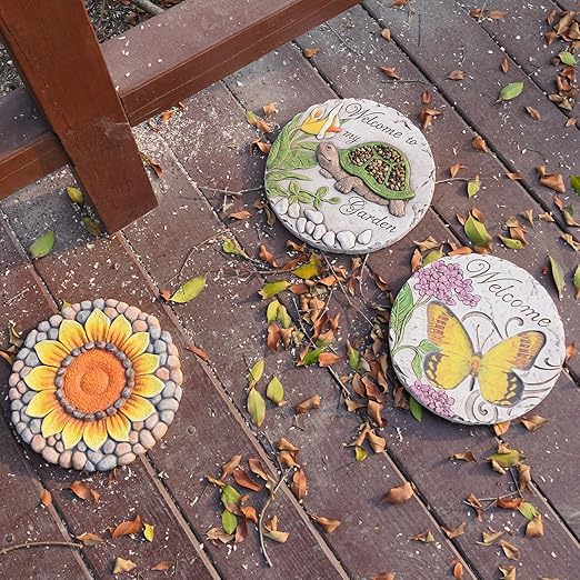 Garden Décor Stepping Stones Outdoor - Resin Butterfly Decorative Stone Bright Color Memories Pavers Outdoor for Garden Yard 9.5 * 9.5 * 0.5 Inch LC Lcdecohome-HomvellaHome