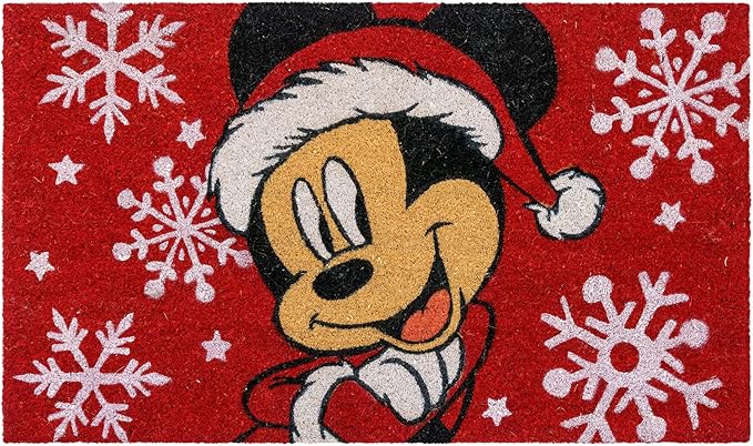 Gertmenian Disney Mouse Doormat Rug Retro Front Door Coir Mat Welcome Home Indoor Outdoor Entryway Carpet, 2-Pack 20x34, Mickey Happy Holidays/Snowflakes-HomvellaHome