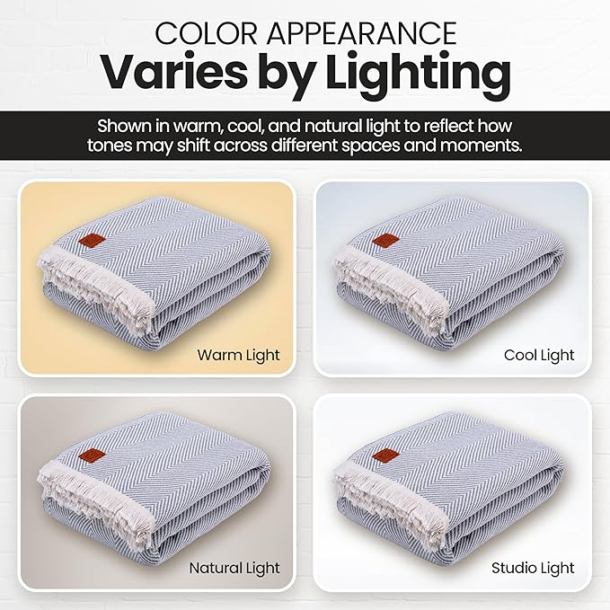 Gold Case Throw Blanket for Bed – 100% Recycled Turkish Cotton Bed Blanket – Decorative Throw Cotton Blankets for Living Room & Bedroom – Elegant Grey Woven Queen Blankets – 90x90-HomvellaHome