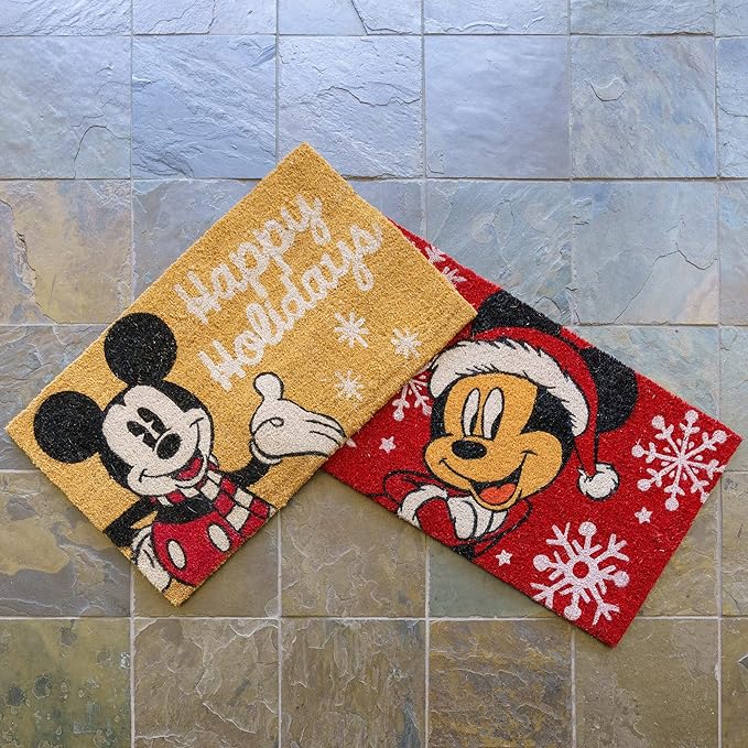 Gertmenian Disney Mouse Doormat Rug Retro Front Door Coir Mat Welcome Home Indoor Outdoor Entryway Carpet, 2-Pack 20x34, Mickey Happy Holidays/Snowflakes-HomvellaHome