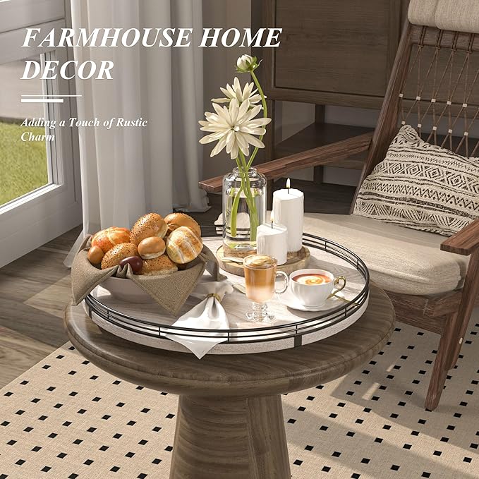 16" Lazy Susan Oak Wood Turntable Organizer for Cabinet, Farmhouse Round Wooden Lazy Susan Organization and Storage for Dining Table, Pantry, Kitchen, Bathroom, Countertop, Cupboard, Kitchen Decor-HomvellaHome