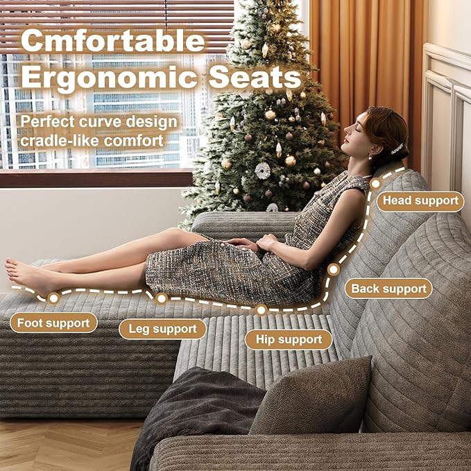 108" Sectional Couches for Living Room Modern Modular Sofa with L-Shape Couchs Upholstered Boneless Couch Deep Seat Sectional Couch with Chaise (Camel, Left Facing Chaise+2Seaters)-HomvellaHome