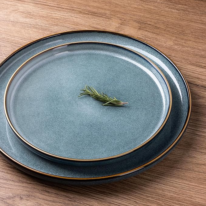 GBHOME Ceramic Dinnerware Sets for 4, 12 Pieces Stoneware Plates and Bowls Sets, Reactive Glaze Dishes -Scratch Resistant, Dishwasher&Microwave Safe, Space Blue-HomvellaHome