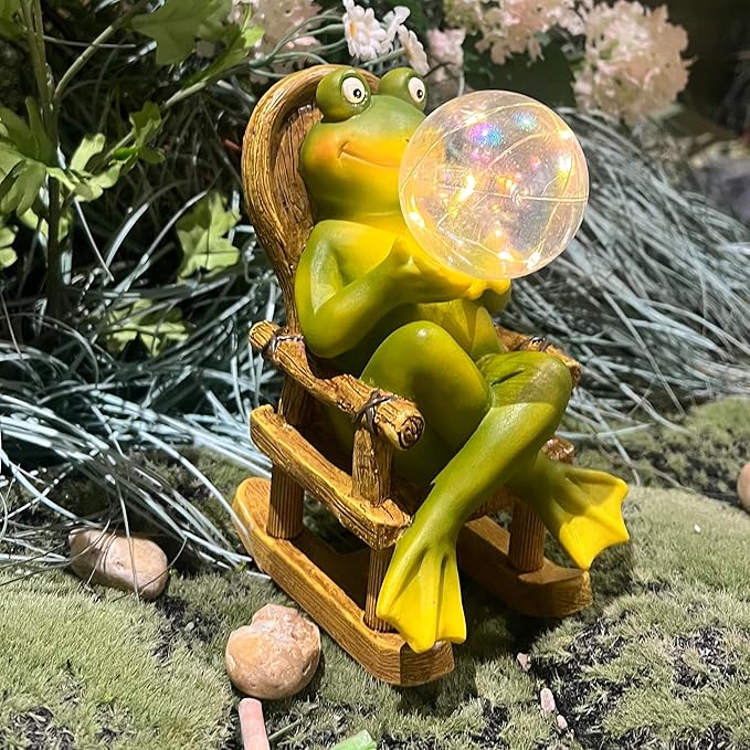 Garden Solar Frog Statue with Glowing Bubble Resin Figurine Outdoor Light Decor Hand-Painted Whimsy for Yard Patio Porch Fairy Decoration Housewarming Unique Gifti for Women-HomvellaHome