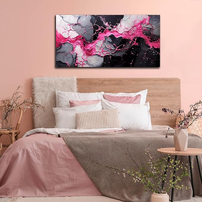 GUGIKA Abstract Wall Art for Living Room, Pink Canvas Wall-Art for Girls Bedroom, Print Paintings, Size 20x40 Inches-HomvellaHome