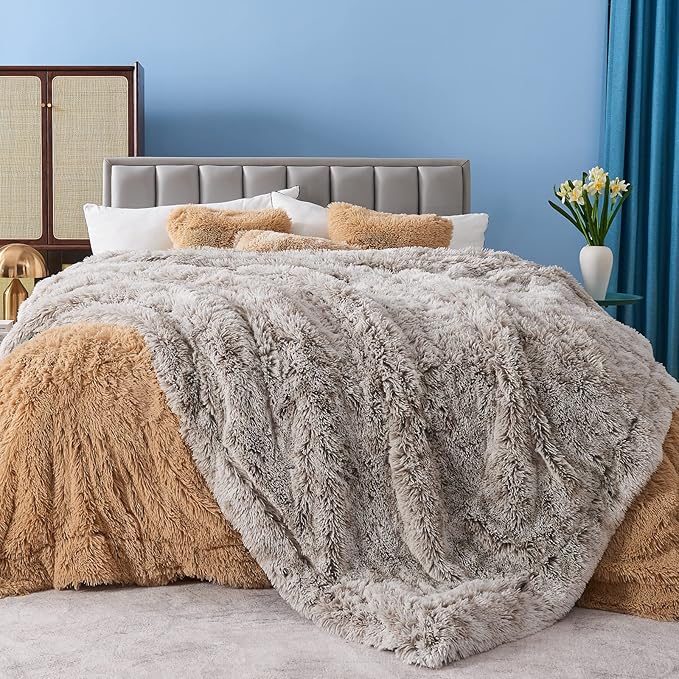 GONAAP Fuzzy Faux Fur Throw Blanket Twin Size Frosty Grey Super Soft Cozy Plush Fuzzy Shaggy Blanket for Couch Sofa Bed (Frosty Grey, Twin(60"x80"))-HomvellaHome