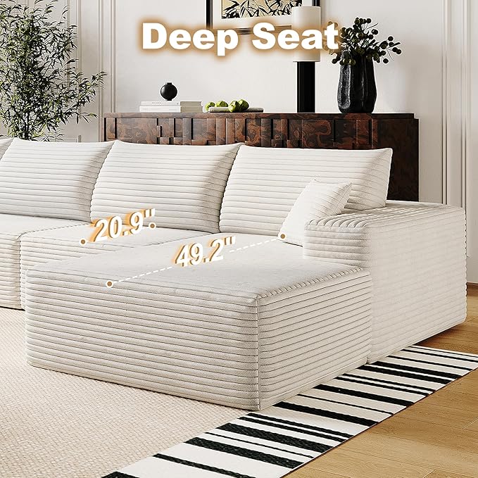 108" Sectional Couches for Living Room Modern Modular Sofa with L-Shape Couchs Upholstered Boneless Couch Deep Seat Sectional Couch with Chaise (White, Right Facing Chaise+2Seaters)-HomvellaHome