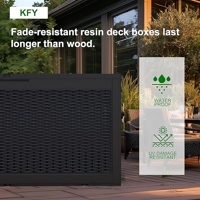 100 Gallon Outdoor Storage Box,Waterproof Lockable Resin Deck Box,Storage Container with Reinforced Support for Patio Cushions, Furniture Supplies, Garden Tools, UV-Resistant Outdoor Chest (Black)-HomvellaHome