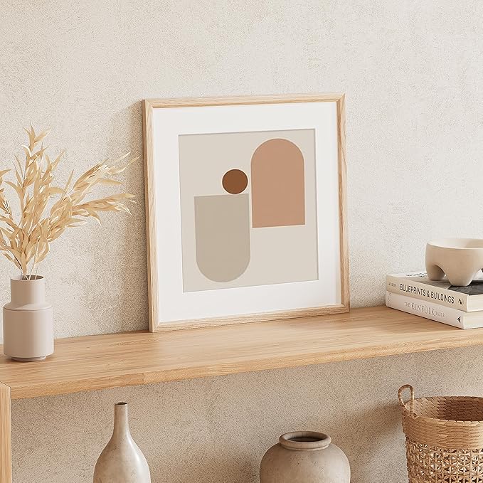 16x16 Picture Frame Set of 4 Natural Solid Oak Photo Frames with 12x12 Removable Mat Wall Hanging Large Handcrafted Frame with HD Plexiglass Wall and Tabletop Display Large Poster Frame-HomvellaHome