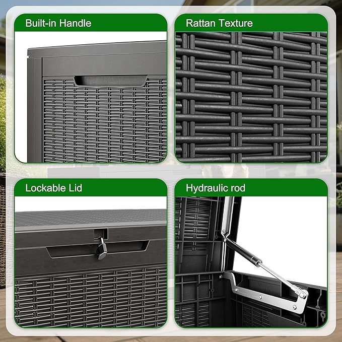 100 Gallon Outdoor Storage Box,Waterproof Lockable Resin Deck Box,Storage Container with Reinforced Support for Patio Cushions, Furniture Supplies, Garden Tools, UV-Resistant Outdoor Chest (Black)-HomvellaHome