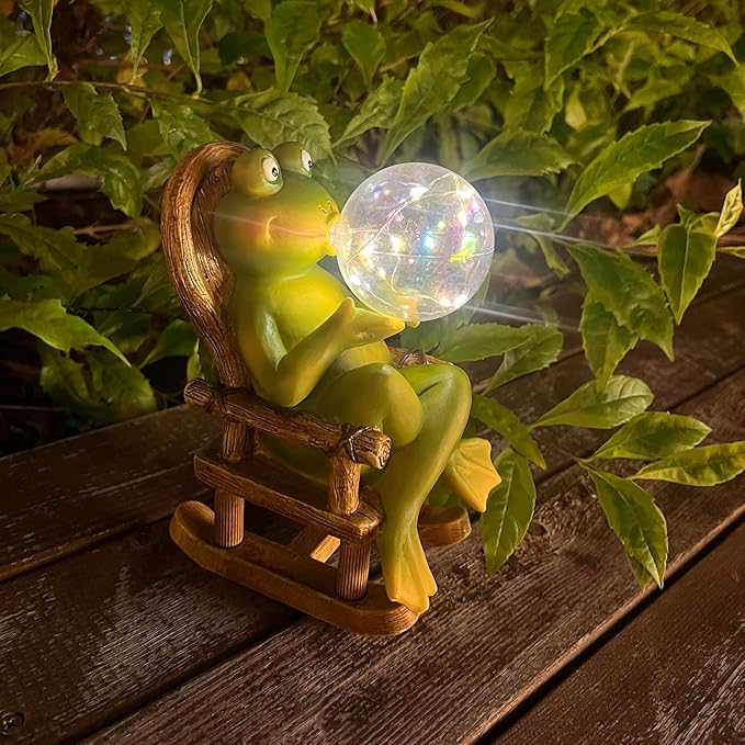 Garden Solar Frog Statue with Glowing Bubble Resin Figurine Outdoor Light Decor Hand-Painted Whimsy for Yard Patio Porch Fairy Decoration Housewarming Unique Gifti for Women-HomvellaHome