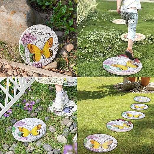 Garden Décor Stepping Stones Outdoor - Resin Butterfly Decorative Stone Bright Color Memories Pavers Outdoor for Garden Yard 9.5 * 9.5 * 0.5 Inch LC Lcdecohome-HomvellaHome