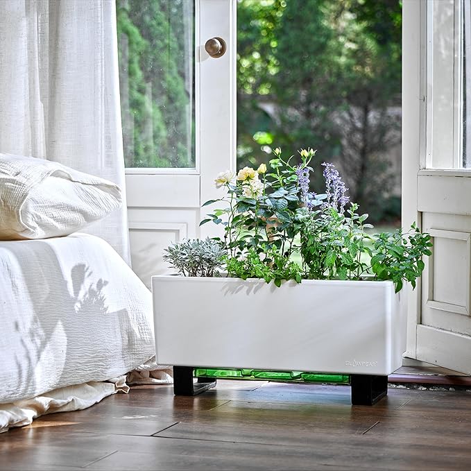 Glowpear Self-Watering Mini Bench Planter - 23.6" in Pot, Free Standing, UV Stable, Scalable, Indoor | Outdoor Pot with Water Gauge, for Home Kitchen Windowsill Gardening-HomvellaHome