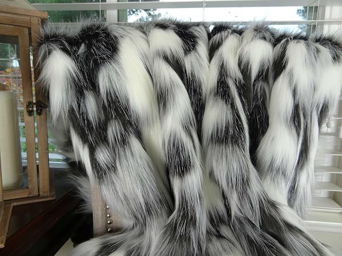 Gray Black White Faux Fur Oversized Blanket and Bedspread - Tibet Fox Fur - Gray Black White Luxury Faux Fur - Soft Faux Fur Blankets, Bedspreads and Throws, Handmade in USA, 16438-HomvellaHome