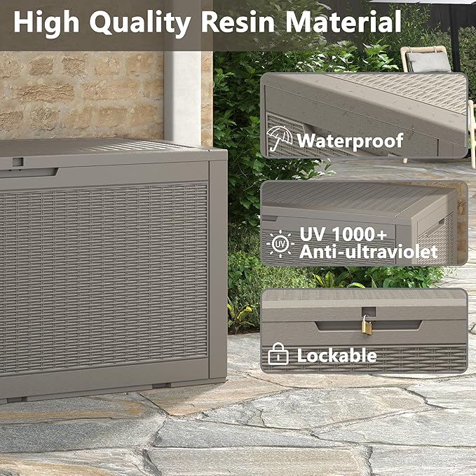 100 Gallon Deck Box Lockable Resin Outdoor Storage Box waterproof Outdoor Container for Patio Furniture Cushions, Pillow-HomvellaHome