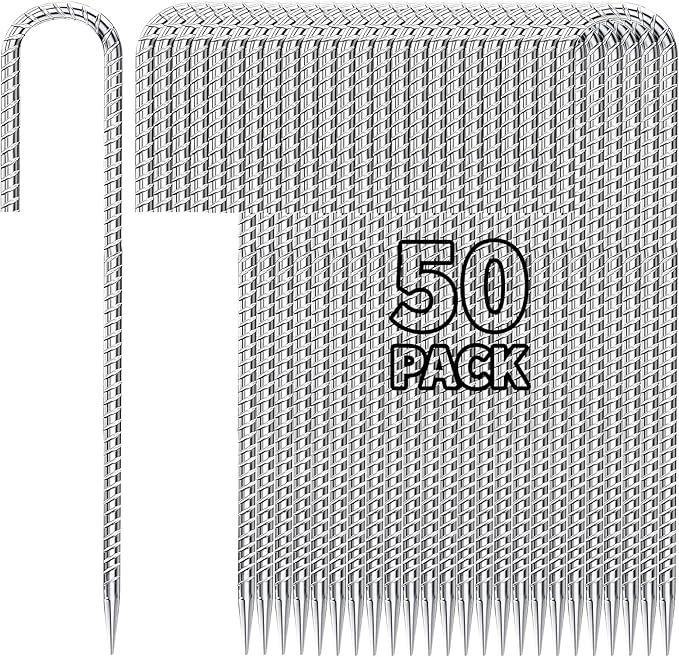 12 inch Fence Stakes Heavy Duty 50-Pack J Hook Rebar Ground Stakes Anchor Galvanized Tent Stakes for Outdoor Decorations Inflatables Metal Stakes for Wire Fencing-HomvellaHome