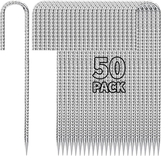 12 inch Fence Stakes Heavy Duty 50-Pack J Hook Rebar Ground Stakes Anchor Galvanized Tent Stakes for Outdoor Decorations Inflatables Metal Stakes for Wire Fencing-HomvellaHome