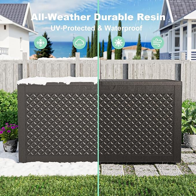 100 Gallon Resin Deck Box, Lockable Outdoor Storage Box for Patio Cushions Storage Furniture,Garden Tools, Pool Supplies, Weatherproof and UV Resistant（Black L）-HomvellaHome