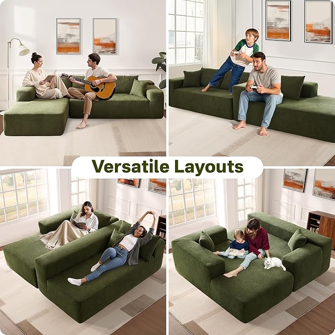 104" Cloud Sectional Couches for Living Room,L Shaped Boneless Couch in A Box,Sleeper Sofa with Comfy Chaise No Assembly Required,Green-HomvellaHome