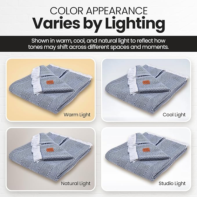 Gold Case Throw Blanket for Couch – 100% Recycled Turkish Cotton Blankets & Throws – Elegant Decorative Throw Blankets for Living Room Sofa – Woven Throws for Couch – Elegant Navy Blue – 50x60-HomvellaHome