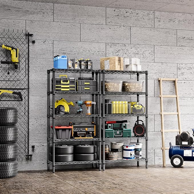 1250 lbs 5 Tier Shelf Metal Storage Shelves Shelving Wire Rack Heavy Duty Closet Organizers for Garage Kitchen Bathroom Laundry Black 13.8" D x 29.5" W x 59.5" H-HomvellaHome