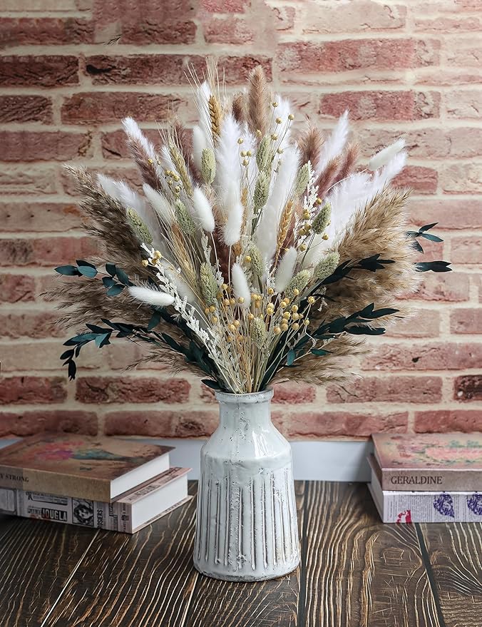126pcs Dried Pampas Grass Decorations, Dried Flowers, Dried Bouquet in Vase, Reed Grass Bouquet for Boho Floral Wedding, Rustic Farmhouse Decor. (Vase Not Included)-HomvellaHome