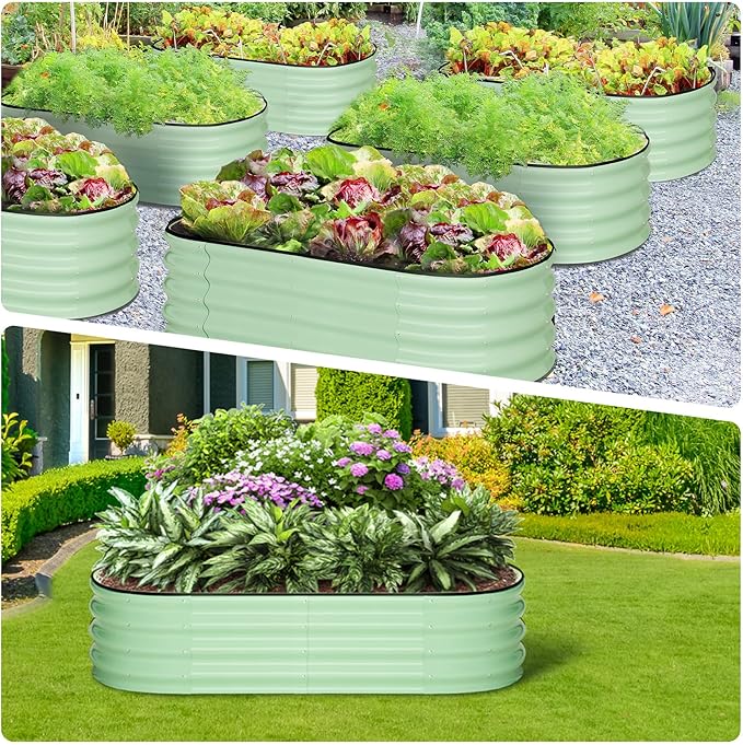 2 Pcs 4.5x2x2ft Oval Raised Garden Bed, Galvanized Raised Beds,Open-Ended Base Metal Raised Planter Beds,Garden Bed Outdoor,Planter Raised Boxes for Vegetables, Flowers,Tool-Free Asse,Green-HomvellaHome